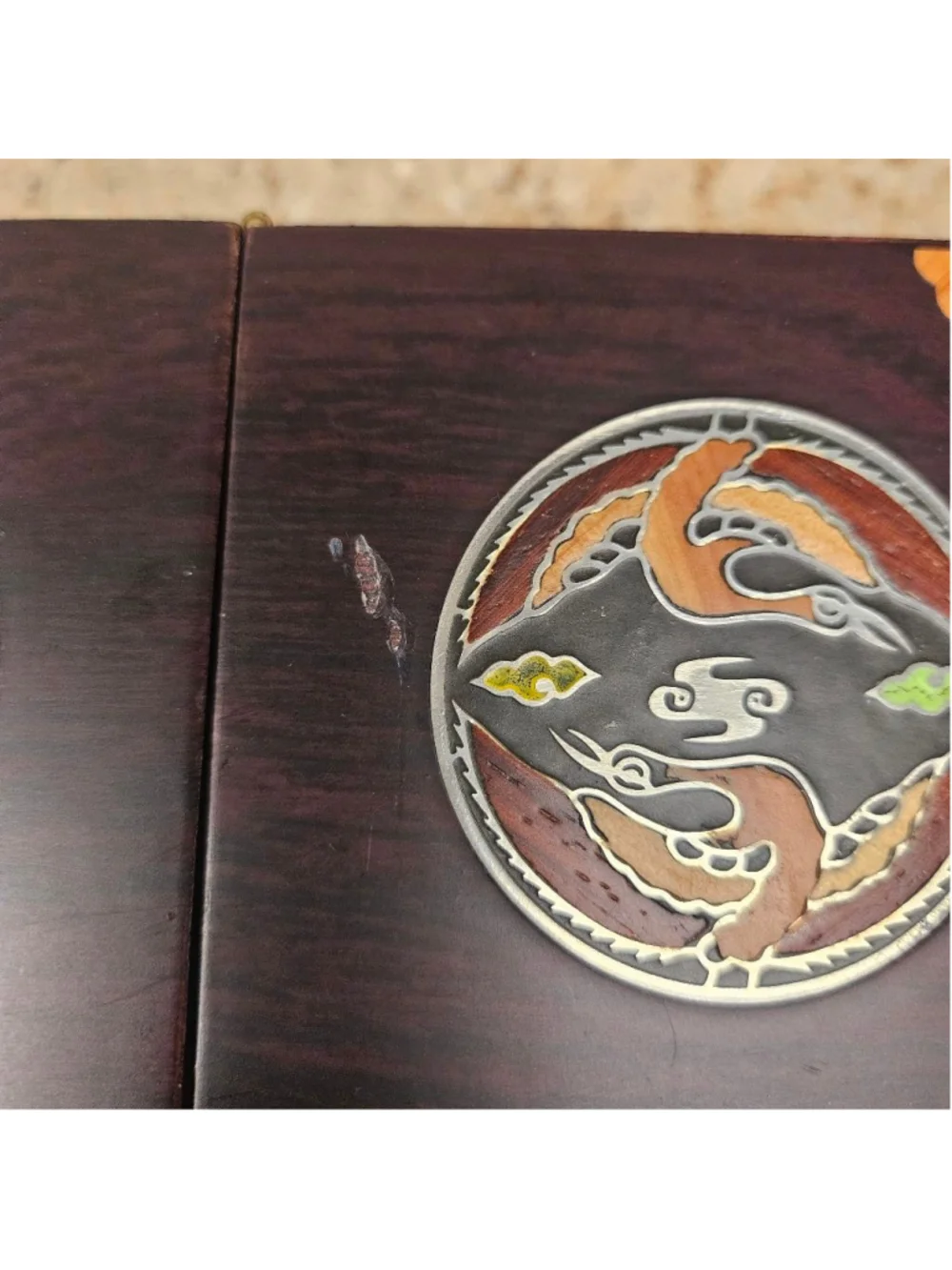 Collectible Korean wood metal inlay jewelry puzzle box